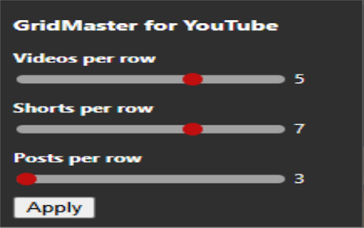 GridMaster for YouTube from Chrome web store to be run with OffiDocs Chromium online GridMaster for YouTube from Chrome web store to be run with OffiDocs Chromium online