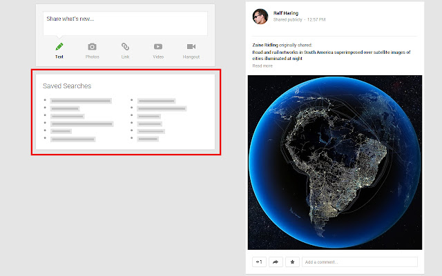 G+ Show Saved Searches from Chrome web store to be run with OffiDocs Chromium online G+ Show Saved Searches from Chrome web store to be run with OffiDocs Chromium online