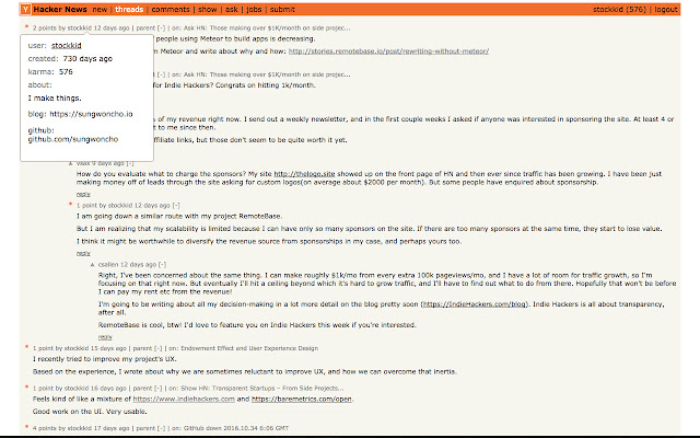 Hacker News Hover Profile from Chrome web store to be run with OffiDocs Chromium online Hacker News Hover Profile from Chrome web store to be run with OffiDocs Chromium online