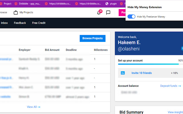 Hide My Money Freelancer.com from Chrome web store to be run with OffiDocs Chromium online Hide My Money Freelancer.com from Chrome web store to be run with OffiDocs Chromium online