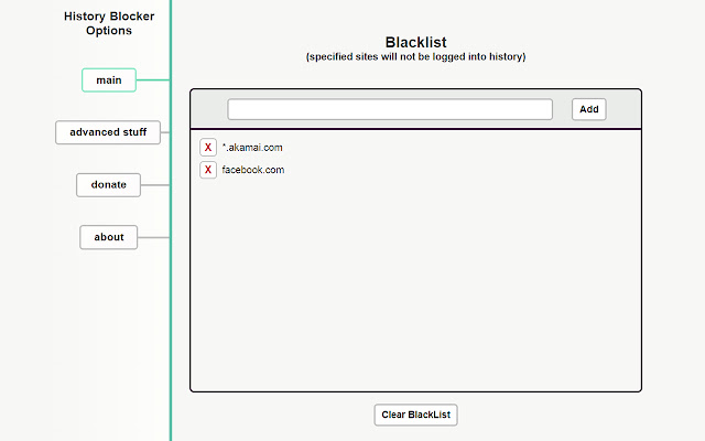 History Blocker by Site from Chrome web store to be run with OffiDocs Chromium online History Blocker by Site from Chrome web store to be run with OffiDocs Chromium online