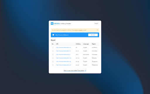Hreflang Checker cmlabs SEO Tools from Chrome web store to be run with OffiDocs Chromium online Hreflang Checker cmlabs SEO Tools from Chrome web store to be run with OffiDocs Chromium online