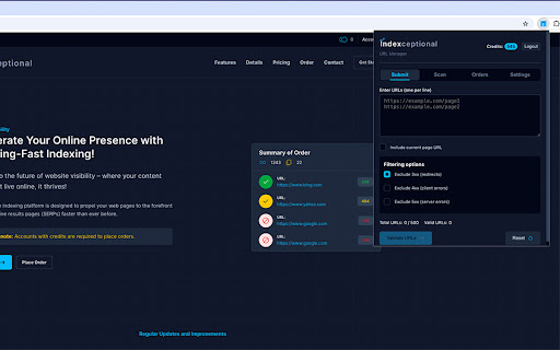 Indexceptional URL Manager from Chrome web store to be run with OffiDocs Chromium online Indexceptional URL Manager from Chrome web store to be run with OffiDocs Chromium online