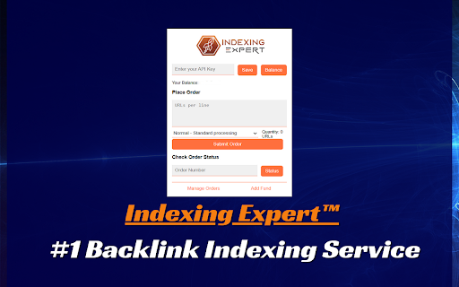 Indexing Expert™ Backlink Indexing Service from Chrome web store to be run with OffiDocs Chromium online Indexing Expert™ Backlink Indexing Service from Chrome web store to be run with OffiDocs Chromium online