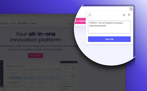 ITONICS Web Clipper from Chrome web store to be run with OffiDocs Chromium online ITONICS Web Clipper from Chrome web store to be run with OffiDocs Chromium online