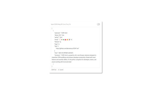 JSON Tool from Chrome web store to be run with OffiDocs Chromium online JSON Tool from Chrome web store to be run with OffiDocs Chromium online