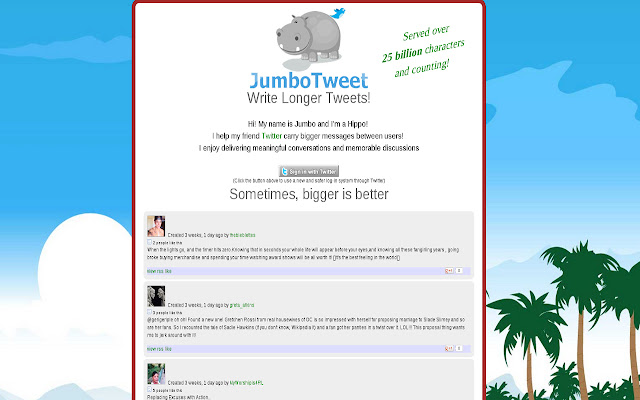 Jumbotweet from Chrome web store to be run with OffiDocs Chromium online Jumbotweet from Chrome web store to be run with OffiDocs Chromium online
