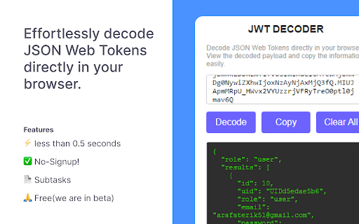 JWT Decoder from Chrome web store to be run with OffiDocs Chromium online JWT Decoder from Chrome web store to be run with OffiDocs Chromium online