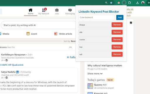 LinkedIn Keyword Blocker from Chrome web store to be run with OffiDocs Chromium online LinkedIn Keyword Blocker from Chrome web store to be run with OffiDocs Chromium online