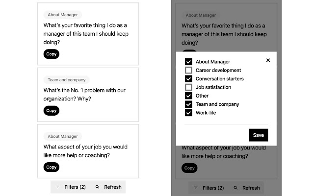 Manager 1:1 Questions from Chrome web store to be run with OffiDocs Chromium online Manager 1:1 Questions from Chrome web store to be run with OffiDocs Chromium online