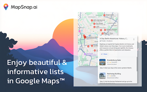 MapSnap.ai Travel Itineraries to Google Maps™ Lists from Chrome web store to be run with OffiDocs Chromium online MapSnap.ai Travel Itineraries to Google Maps™ Lists from Chrome web store to be run with OffiDocs Chromium online