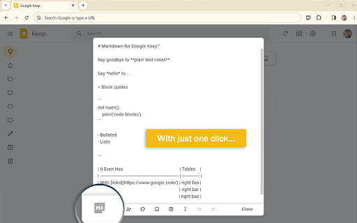 Markdown for Google Keep™ from Chrome web store to be run with OffiDocs Chromium online Markdown for Google Keep™ from Chrome web store to be run with OffiDocs Chromium online