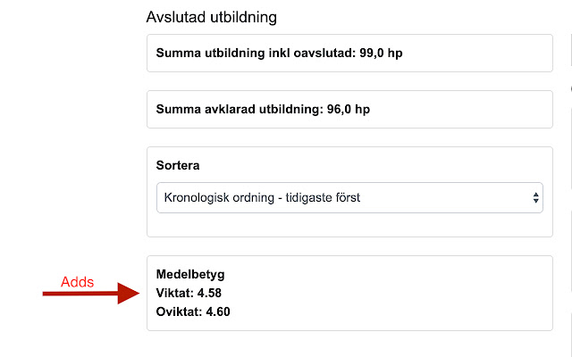 Medelbetyg till Ladok from Chrome web store to be run with OffiDocs Chromium online Medelbetyg till Ladok from Chrome web store to be run with OffiDocs Chromium online