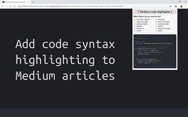 Medium Code Highlighter from Chrome web store to be run with OffiDocs Chromium online Medium Code Highlighter from Chrome web store to be run with OffiDocs Chromium online