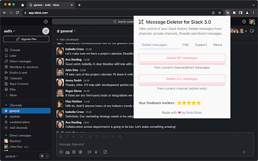 Message Deleter for Slack 3.0 from Chrome web store to be run with OffiDocs Chromium online Message Deleter for Slack 3.0 from Chrome web store to be run with OffiDocs Chromium online
