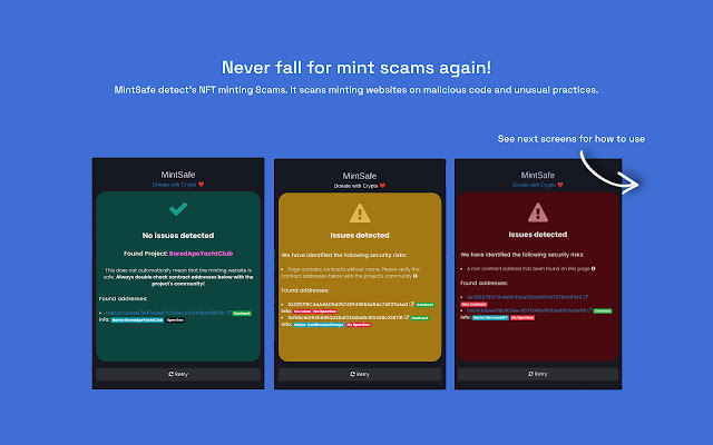 MintSafe NFT Mint Scam Detection from Chrome web store to be run with OffiDocs Chromium online MintSafe NFT Mint Scam Detection from Chrome web store to be run with OffiDocs Chromium online