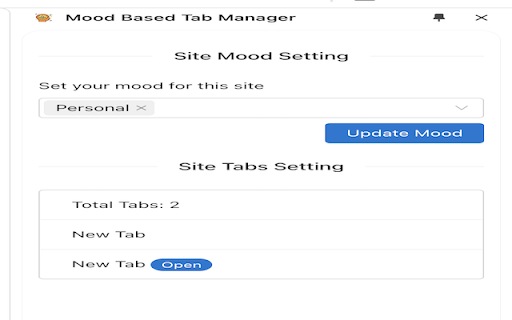 Mood Based Tab Manager from Chrome web store to be run with OffiDocs Chromium online Mood Based Tab Manager from Chrome web store to be run with OffiDocs Chromium online