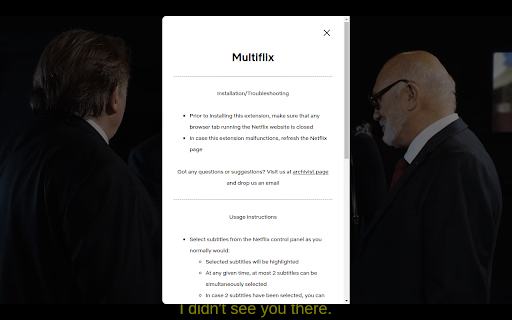 Multiflix from Chrome web store to be run with OffiDocs Chromium online Multiflix from Chrome web store to be run with OffiDocs Chromium online