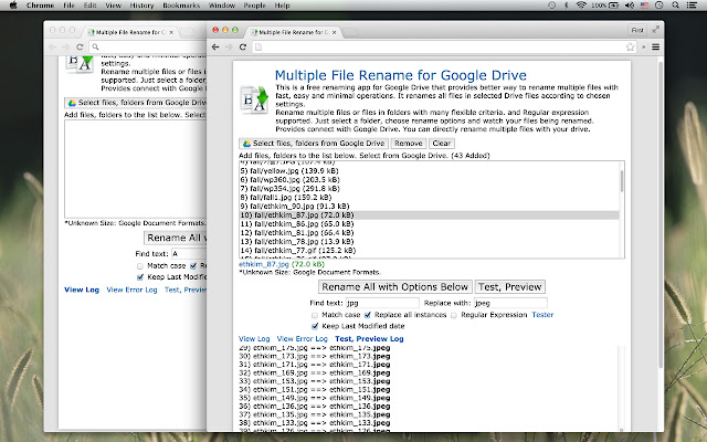 Multiple File Rename for Google Drive from Chrome web store to be run with OffiDocs Chromium online Multiple File Rename for Google Drive from Chrome web store to be run with OffiDocs Chromium online