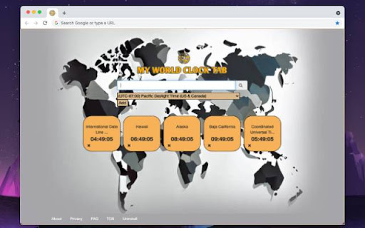 My World Clock Tab from Chrome web store to be run with OffiDocs Chromium online My World Clock Tab from Chrome web store to be run with OffiDocs Chromium online