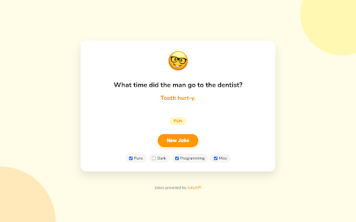 New Joke Tab from Chrome web store to be run with OffiDocs Chromium online New Joke Tab from Chrome web store to be run with OffiDocs Chromium online