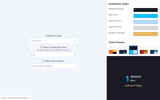 New Tab Countdown to Deadline from Chrome web store to be run with OffiDocs Chromium online New Tab Countdown to Deadline from Chrome web store to be run with OffiDocs Chromium online