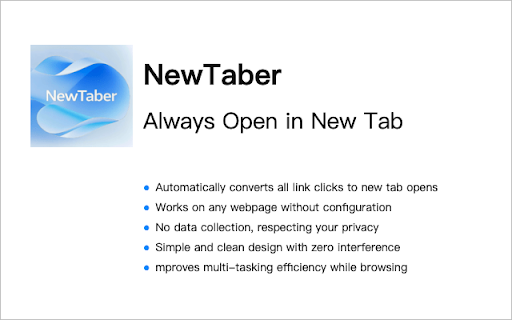 NewTaber Always Open in New Tab from Chrome web store to be run with OffiDocs Chromium online NewTaber Always Open in New Tab from Chrome web store to be run with OffiDocs Chromium online