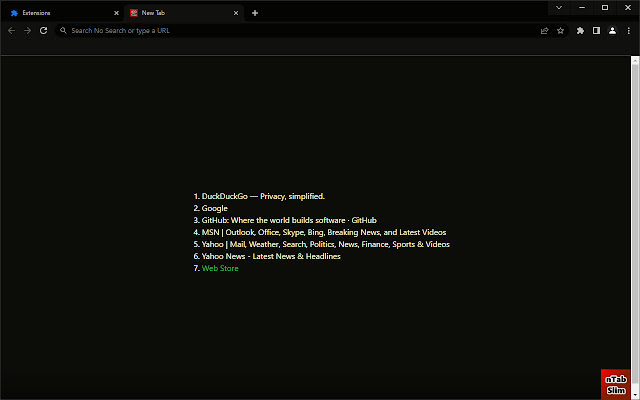 New Tab Slim from Chrome web store to be run with OffiDocs Chromium online New Tab Slim from Chrome web store to be run with OffiDocs Chromium online