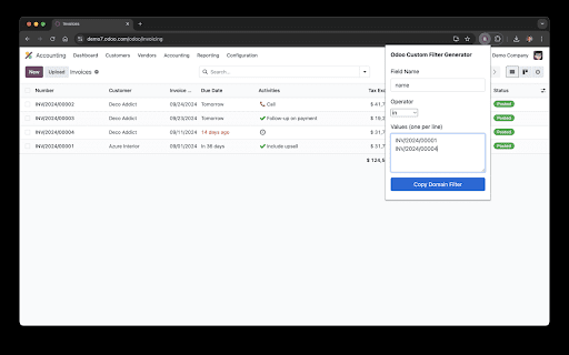 Odoo Filter Generator from Chrome web store to be run with OffiDocs Chromium online Odoo Filter Generator from Chrome web store to be run with OffiDocs Chromium online