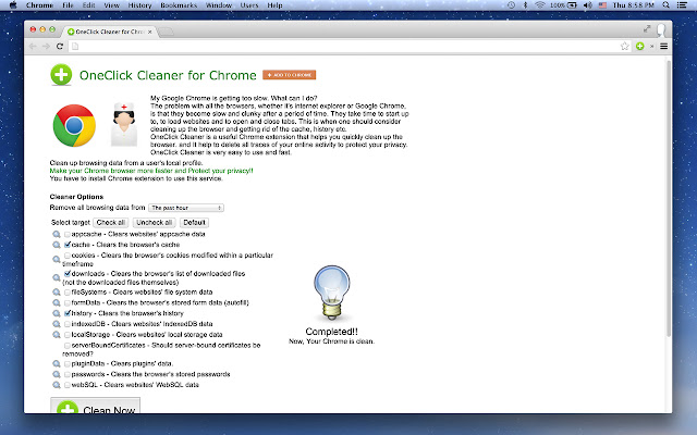 OneClick Cleaner for Chrome from Chrome web store to be run with OffiDocs Chromium online OneClick Cleaner for Chrome from Chrome web store to be run with OffiDocs Chromium online