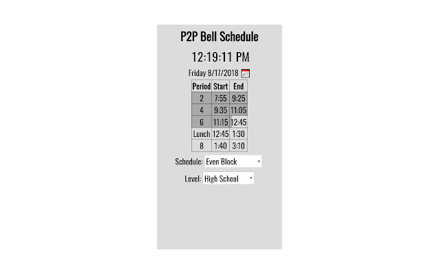 Peak to Peak Bell Schedule from Chrome web store to be run with OffiDocs Chromium online Peak to Peak Bell Schedule from Chrome web store to be run with OffiDocs Chromium online