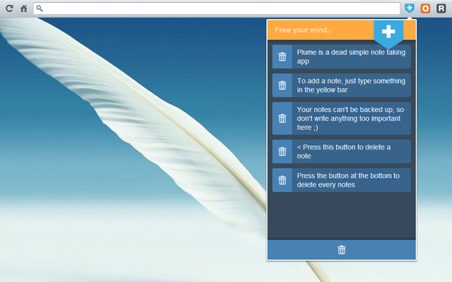 Plume: Super simple todolist from Chrome web store to be run with OffiDocs Chromium online Plume: Super simple todolist from Chrome web store to be run with OffiDocs Chromium online