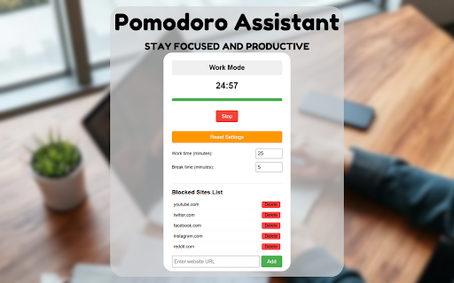 Pomodoro Assistant from Chrome web store to be run with OffiDocs Chromium online Pomodoro Assistant from Chrome web store to be run with OffiDocs Chromium online