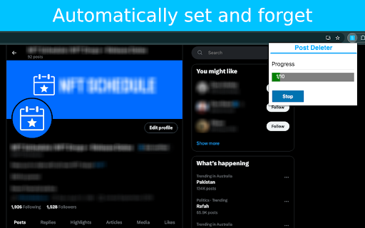 Post Deleter Tweet Deleter from Chrome web store to be run with OffiDocs Chromium online Post Deleter Tweet Deleter from Chrome web store to be run with OffiDocs Chromium online