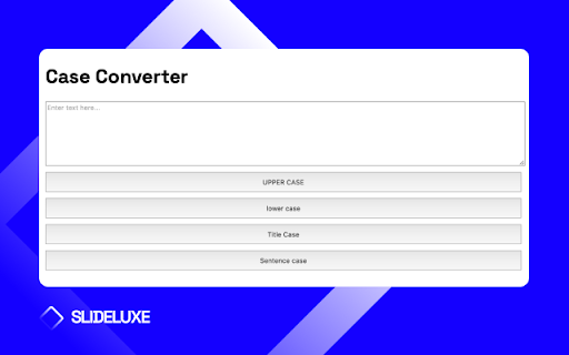 Quick Case Converter from Chrome web store to be run with OffiDocs Chromium online Quick Case Converter from Chrome web store to be run with OffiDocs Chromium online