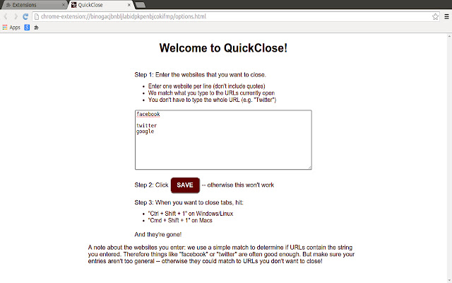 QuickClose from Chrome web store to be run with OffiDocs Chromium online QuickClose from Chrome web store to be run with OffiDocs Chromium online
