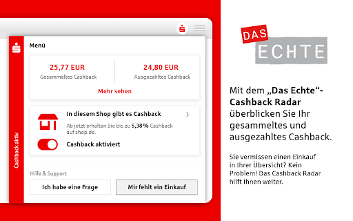 "Das Echte" Cashback Radar from Chrome web store to be run with OffiDocs Chromium online "Das Echte" Cashback Radar from Chrome web store to be run with OffiDocs Chromium online