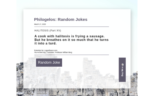 Random Jokes from the Worlds Oldest Jokebook from Chrome web store to be run with OffiDocs Chromium online Random Jokes from the Worlds Oldest Jokebook from Chrome web store to be run with OffiDocs Chromium online
