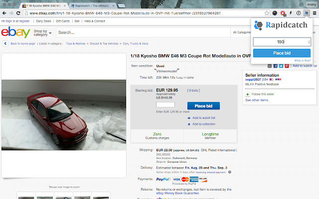 Rapidcatch eBay auction sniper from Chrome web store to be run with OffiDocs Chromium online Rapidcatch eBay auction sniper from Chrome web store to be run with OffiDocs Chromium online