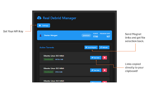 Real Debrid Manager from Chrome web store to be run with OffiDocs Chromium online Real Debrid Manager from Chrome web store to be run with OffiDocs Chromium online