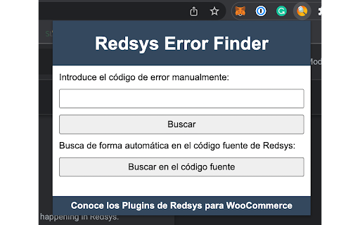 Redsys Error Finder from Chrome web store to be run with OffiDocs Chromium online Redsys Error Finder from Chrome web store to be run with OffiDocs Chromium online