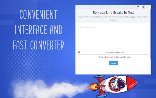 Remove Line Breaks in Text from Chrome web store to be run with OffiDocs Chromium online Remove Line Breaks in Text from Chrome web store to be run with OffiDocs Chromium online