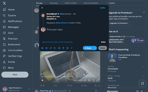 RepliX: Smart AI Replies for X.com, Tailored to Your Style from Chrome web store to be run with OffiDocs Chromium online RepliX: Smart AI Replies for X.com, Tailored to Your Style from Chrome web store to be run with OffiDocs Chromium online