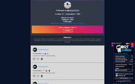 Robô de Comentários Bot de Sorteios from Chrome web store to be run with OffiDocs Chromium online Robô de Comentários Bot de Sorteios from Chrome web store to be run with OffiDocs Chromium online