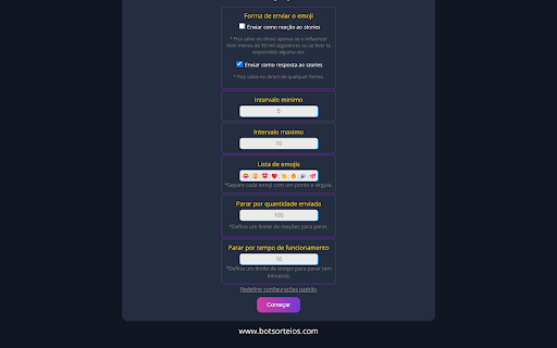 Robô de Reações Bot de Sorteios from Chrome web store to be run with OffiDocs Chromium online Robô de Reações Bot de Sorteios from Chrome web store to be run with OffiDocs Chromium online