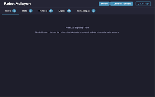 Roket Sipariş Takip from Chrome web store to be run with OffiDocs Chromium online Roket Sipariş Takip from Chrome web store to be run with OffiDocs Chromium online