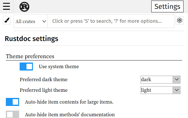 Rustdoc Settings Sync from Chrome web store to be run with OffiDocs Chromium online Rustdoc Settings Sync from Chrome web store to be run with OffiDocs Chromium online