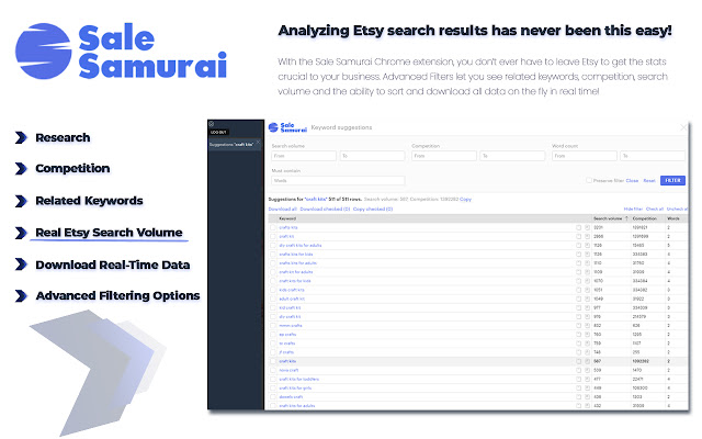 Sale Samurai Etsy SEO Keyword Tool from Chrome web store to be run with OffiDocs Chromium online Sale Samurai Etsy SEO Keyword Tool from Chrome web store to be run with OffiDocs Chromium online
