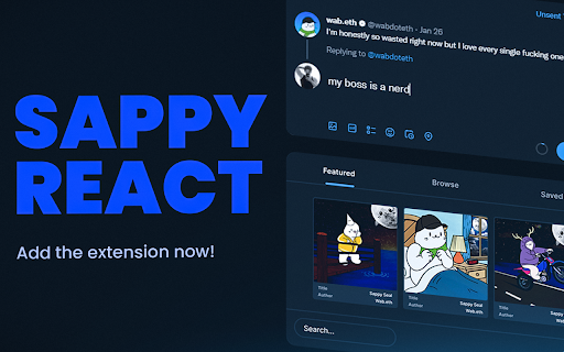 Sappy React from Chrome web store to be run with OffiDocs Chromium online Sappy React from Chrome web store to be run with OffiDocs Chromium online