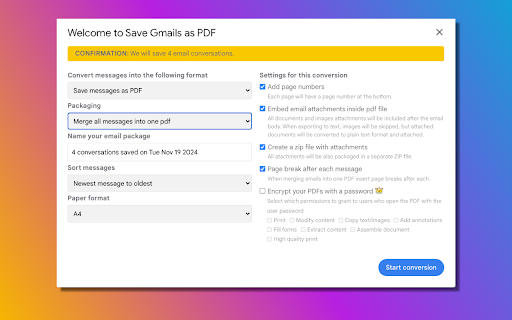 Save Gmails as PDF from Chrome web store to be run with OffiDocs Chromium online Save Gmails as PDF from Chrome web store to be run with OffiDocs Chromium online